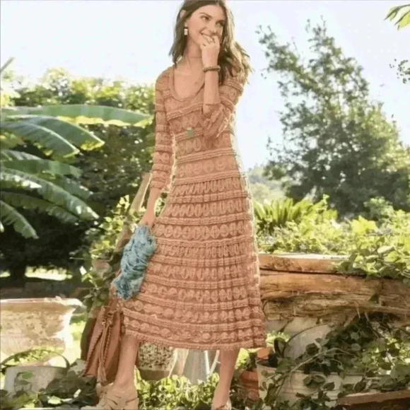 Sundance Willow Midi Bohemian Embroidered Dress Women's Small Dusty Pink - Picture 1 of 7